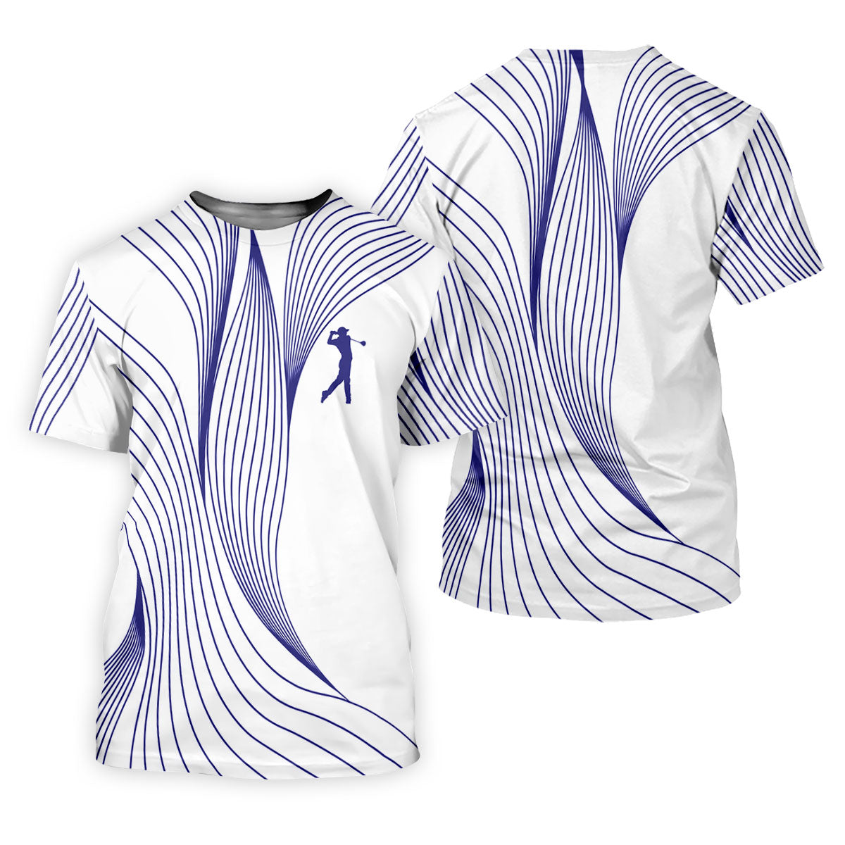 Geometric Line Wavy Line Purple And White Golf Shirts For Men, Men's Golf Shirt, Polo Shirts For Men