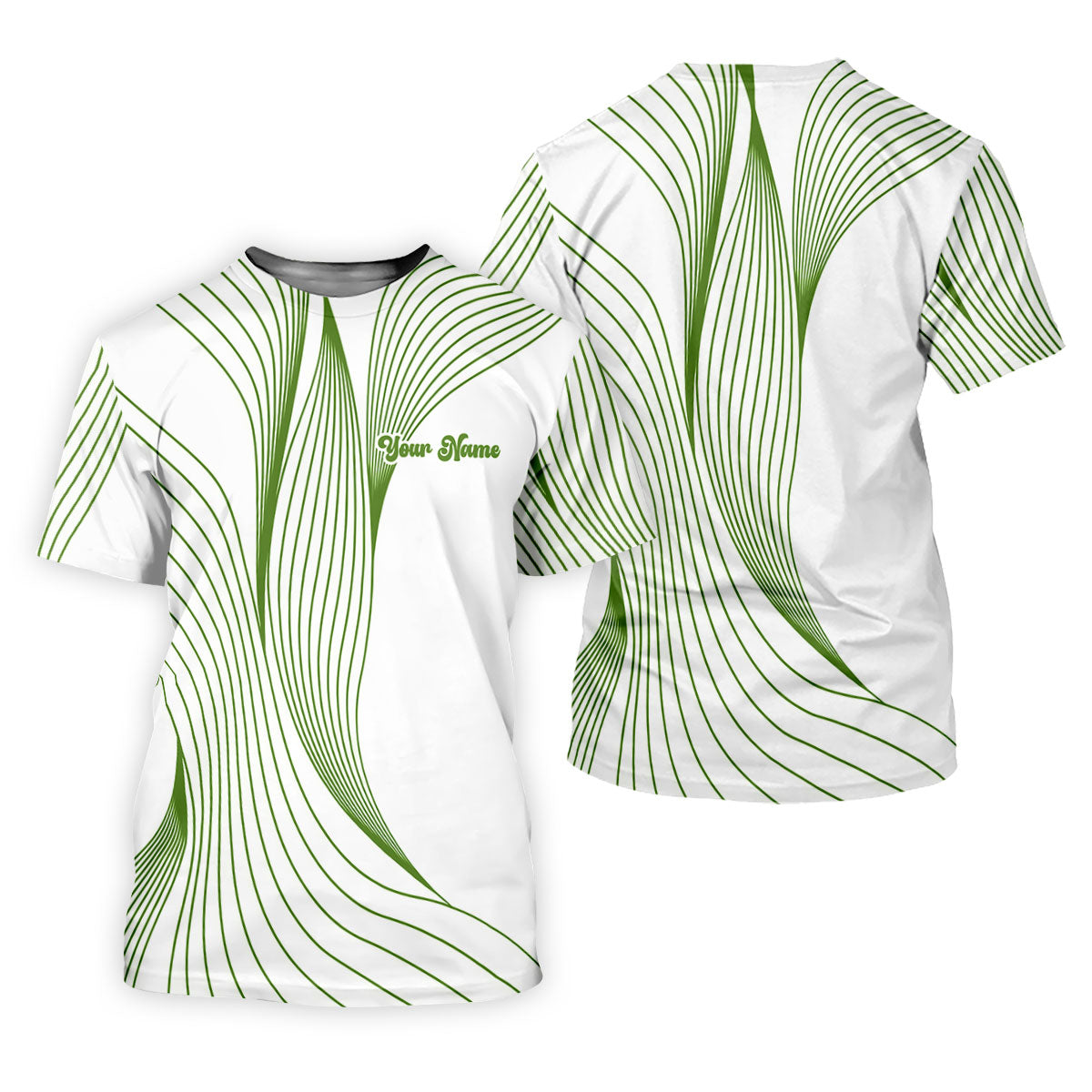 Geometric Line Wavy Line Green And White Custom Name Golf Shirts For Men, Men's Golf Shirt, Polo Shirts For Men
