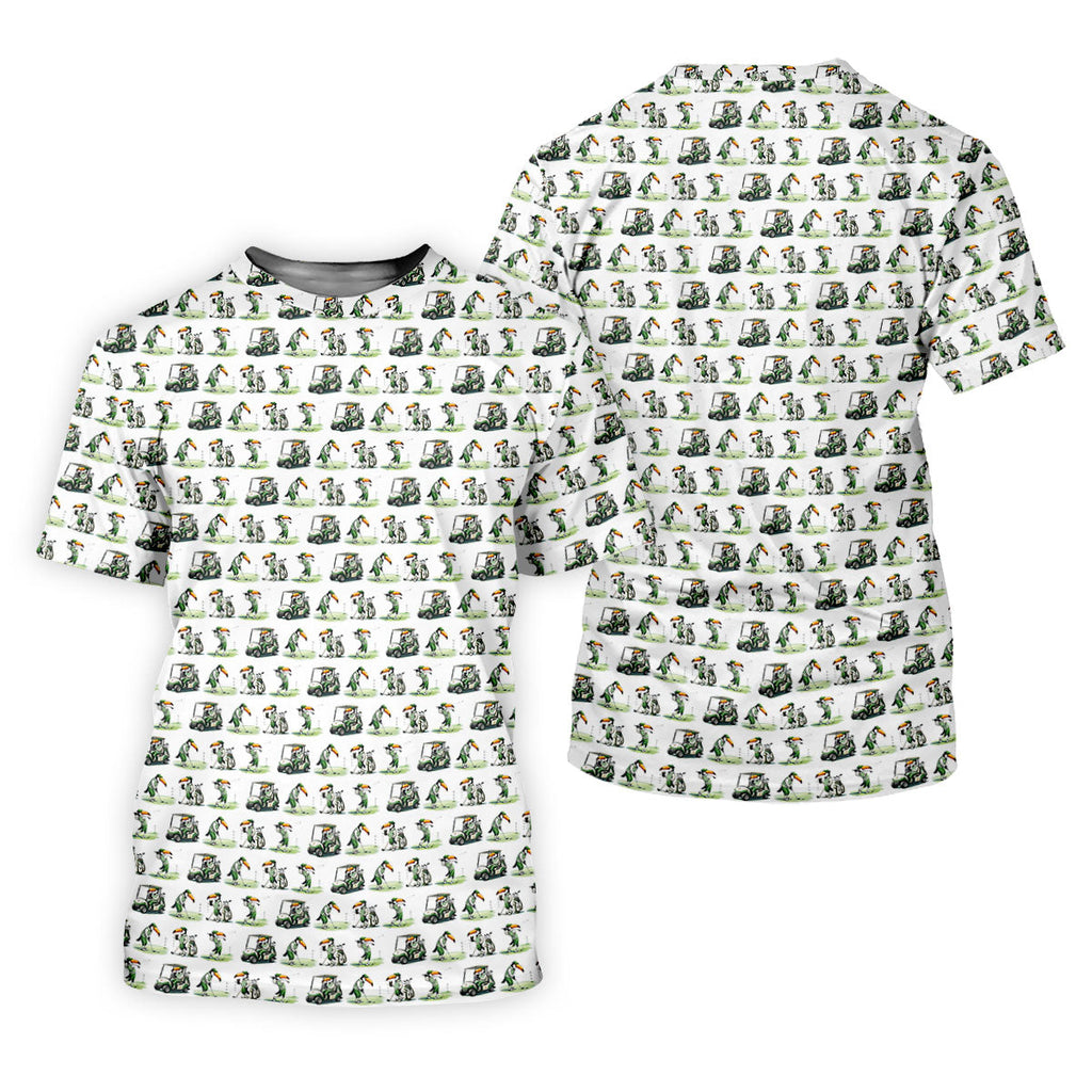 Funny Toucan Golf Pose White And Green Golf Tops For Men, Polo Shirts For Men, Golf Shirts For Men
