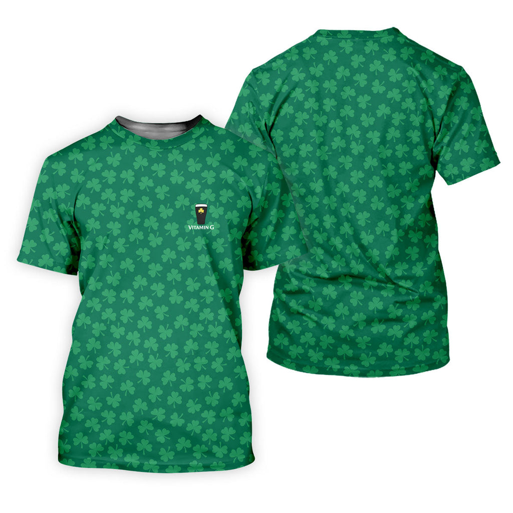 Vitamin G Shamrock Pattern Golf And Beer Green Golf Shirt, St Patrick's Day Golf Shirt, Polo ShirtFor Men