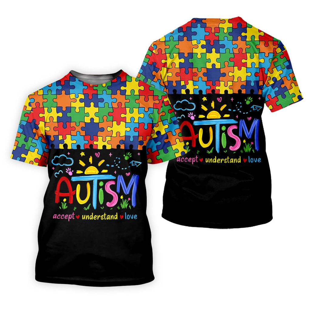 Awareness Accept Understand Love Colorful Puzzle Golf Shirt, Polo Shirts For Men, Golf Shirts For Men