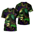 Purple Green Gold Carnival Mask Feather Print Mardi Gras Golf Shirt, Polo Shirts For Men, Golf Shirts For Men
