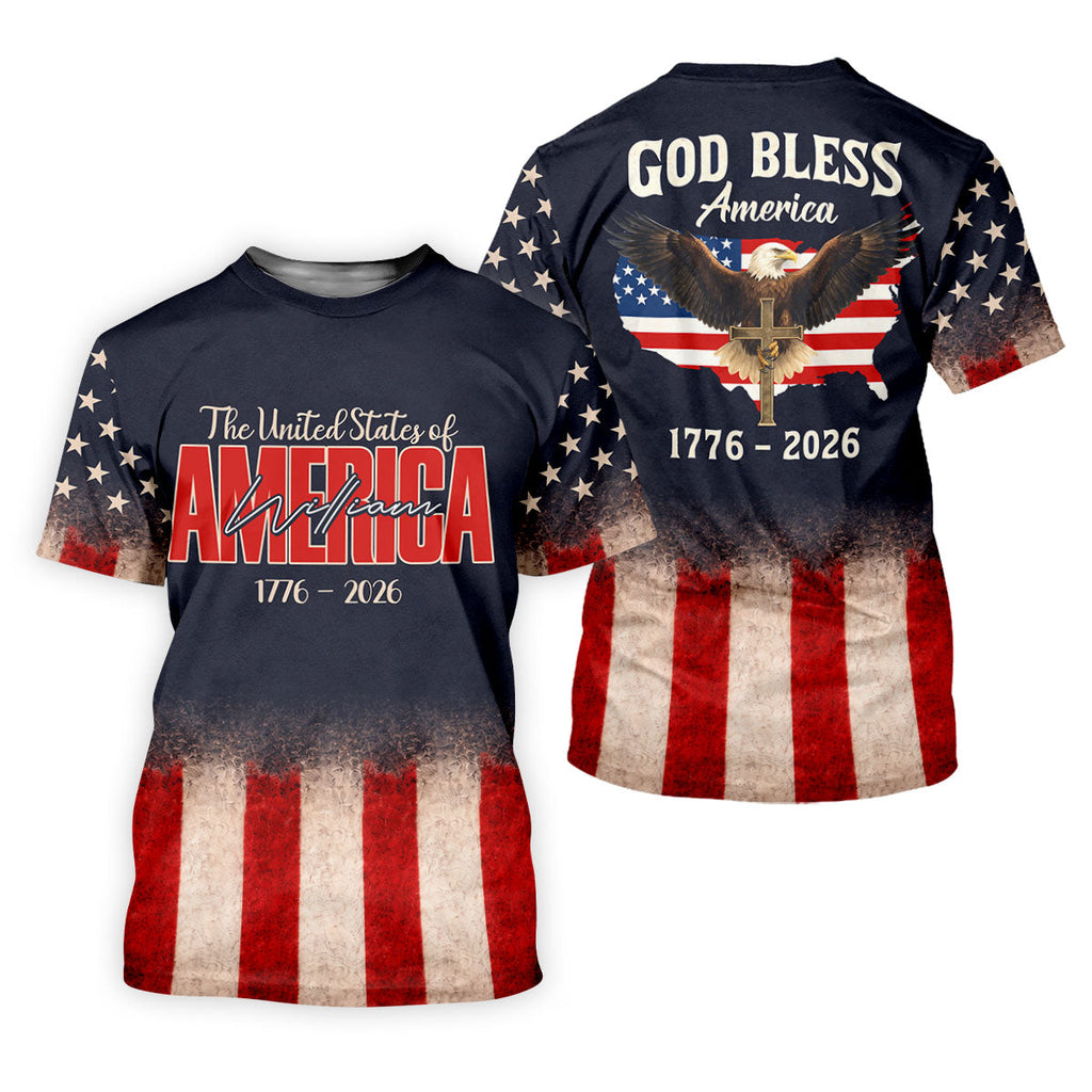 God Bless America Faith Cross Bald Eagle Patriotic Golf Shirt, 250 Years Golf Shirts For Men