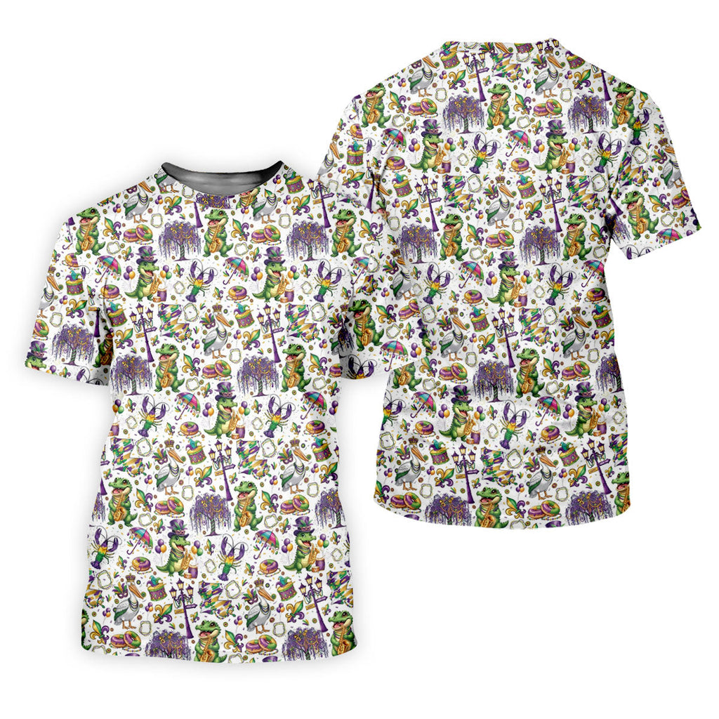 Mardi Gras Fleur De Lis Animal Band White Golf Shirt, Golf Tops For Men, Polo Shirts For Men