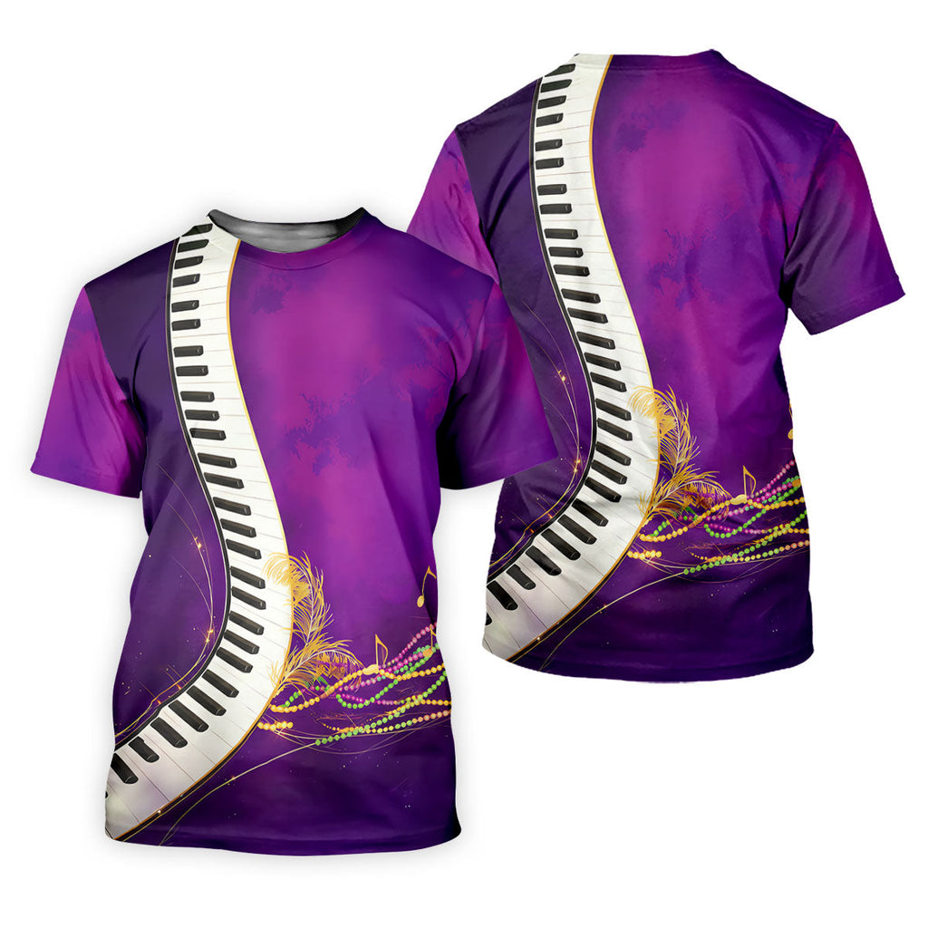 Mardi Gras Feather Beads Piano Keyboard Print Purple Golf Shirt, Polo Shirts For Men, Golf Shirts For Men