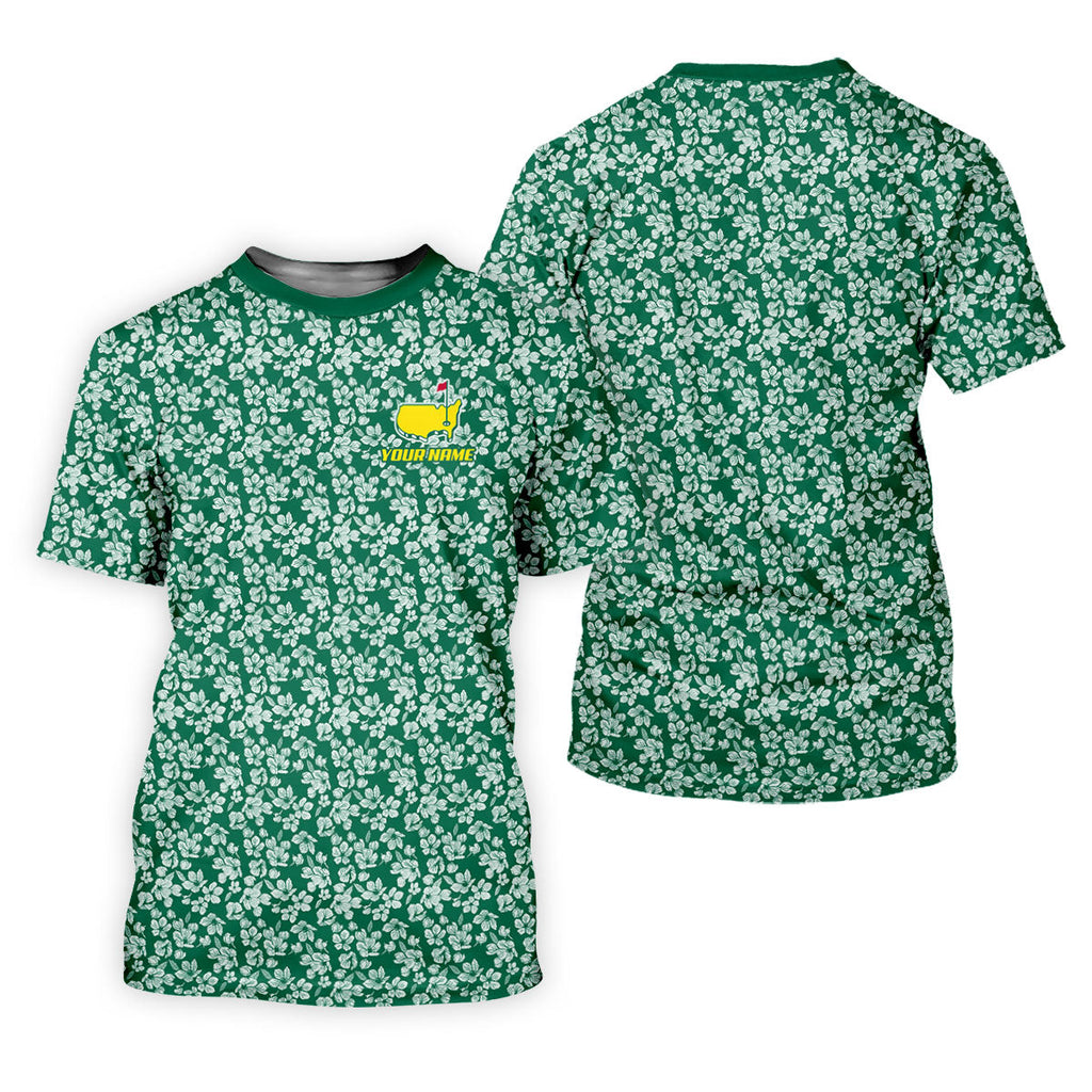 Floral Silhouette Green And White Golf Tops For Men, Golf Shirts For Men, Polo Shirts For Men