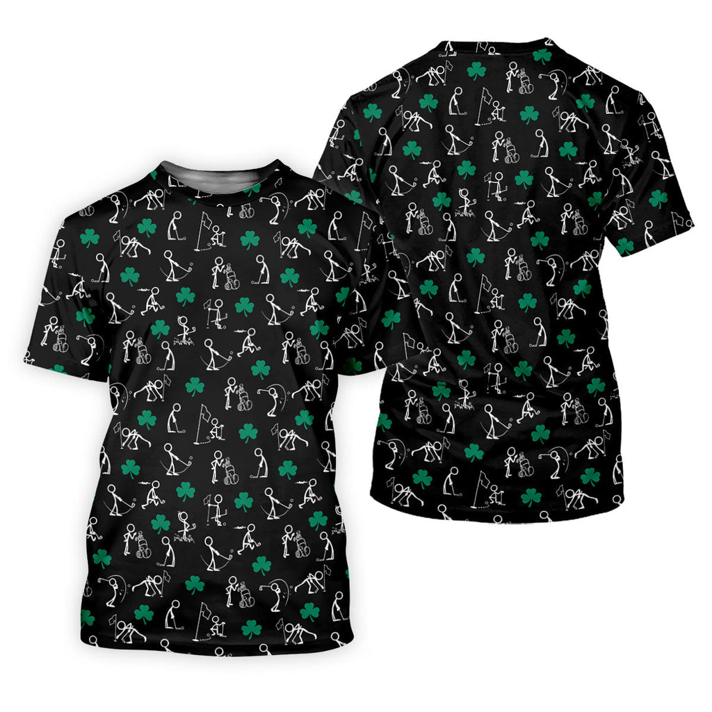Stick Figure Golf Pose St Patrick's Day Shamrock Black Golf Shirt, Polo Shirts For Men, Golf Shirts For Men