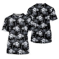 White Hibicus Black Hawaiian Golf Shirt, Tropical Summer Theme Golf Shirts For Men