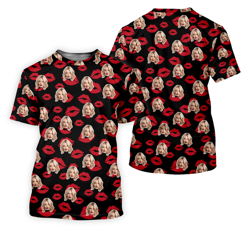 Kiss Lipstick Mark Custom Photo Golf Tops For Men, Valentines Golf Gift, Polo Shirts For Men