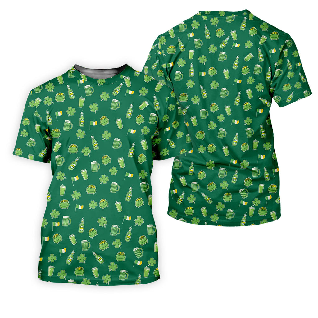 St Patrick's Day Beer Four Leaf Clovers Gold Pots Green Golf Shirt, Polo Shirts For Men, Golf Shirts For Men
