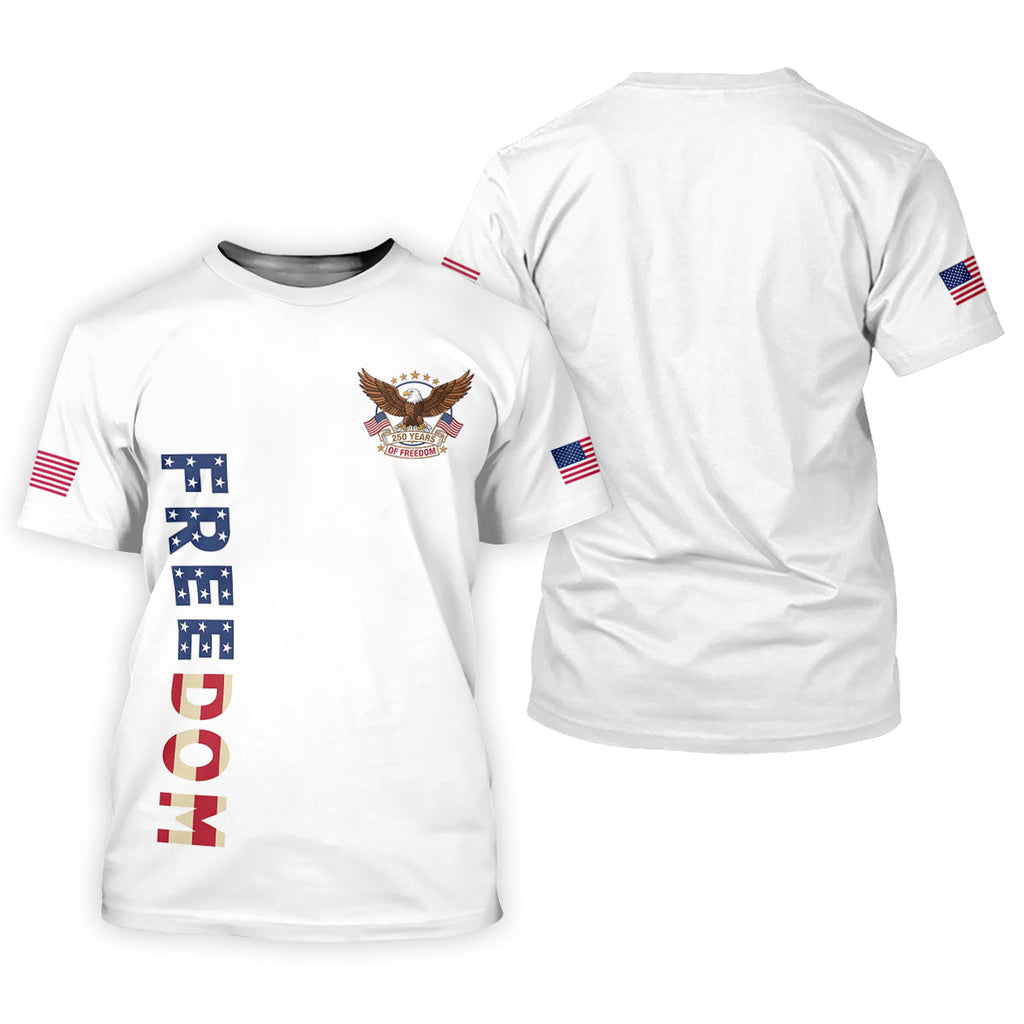 250 Years Of Freedom US Flag Logo White Golf Shirt, Patriotic 4th Of July Golf Shirts For Men