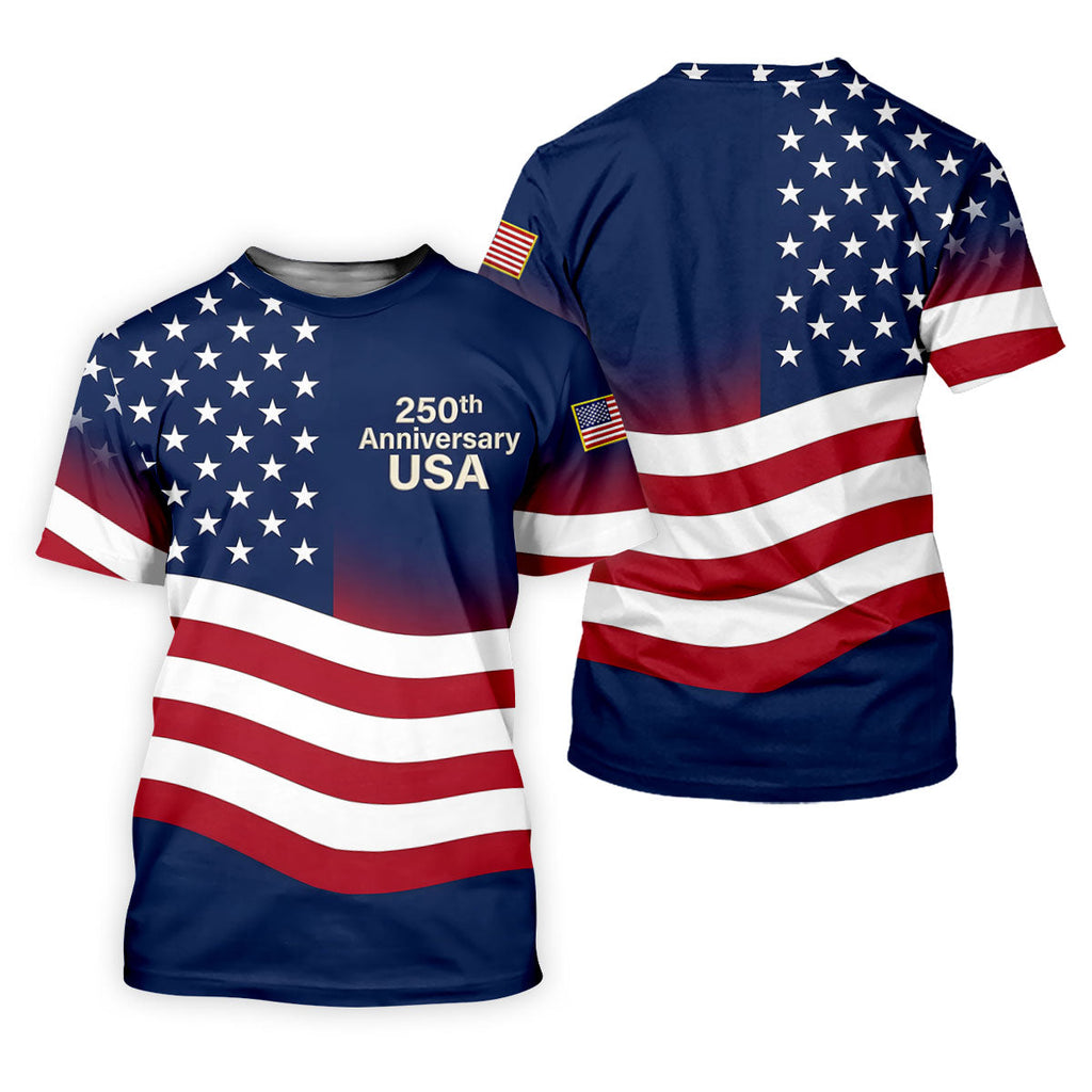 250th Anniversary USA Flag Pattern 4th Of July Golf Shirt, Patriotic Golf Shirt, Golf Shirts For Men