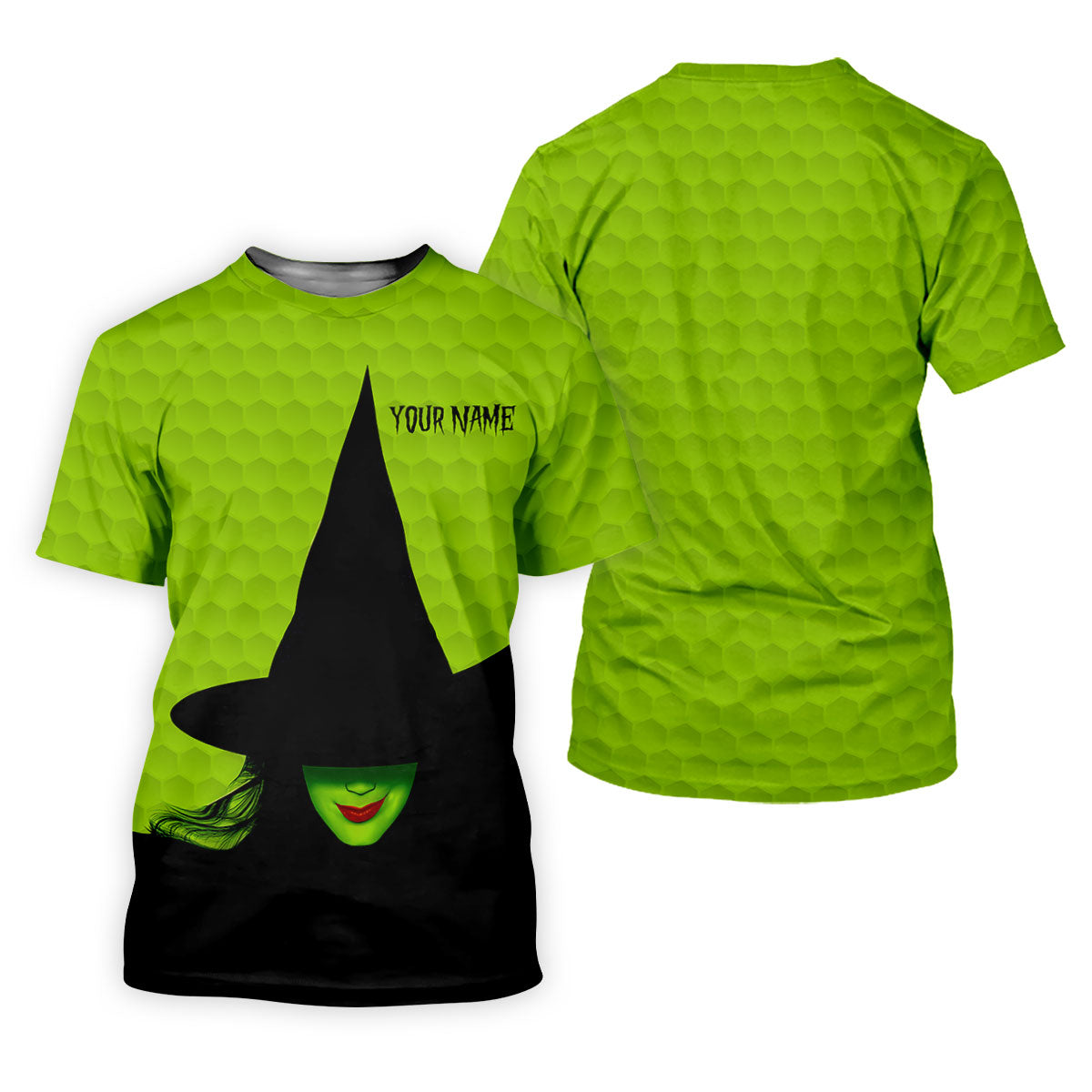 The Green Witch Golf Ball Pattern Golf Tops For Men, Spooky Vibe Men's Funny Golf Shirts, Halloween Golf Shirt