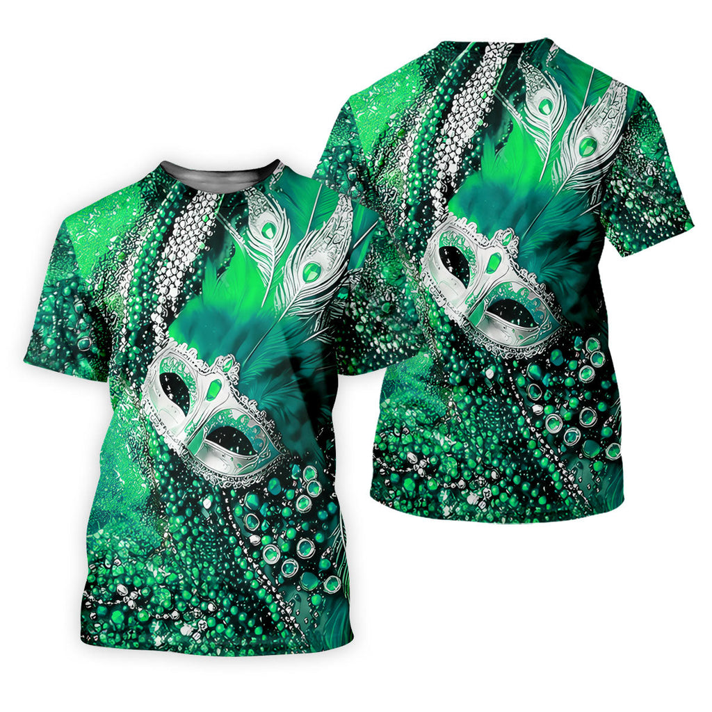 Mardi Gras Masquerade Mask Feather Beads Green Golf Shirt, Polo Shirts For Men, Golf Shirts For Men