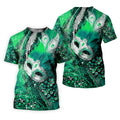 Mardi Gras Masquerade Mask Feather Beads Green Golf Shirt, Polo Shirts For Men, Golf Shirts For Men