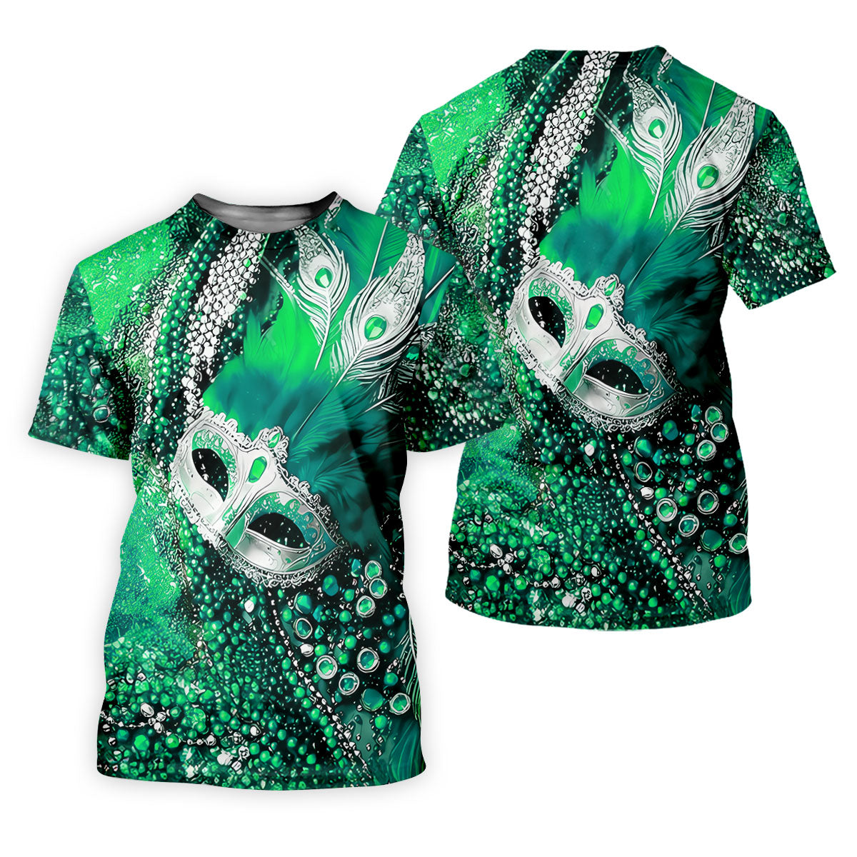 Mardi Gras Masquerade Mask Feather Beads Green Golf Shirt, Polo Shirts For Men, Golf Shirts For Men