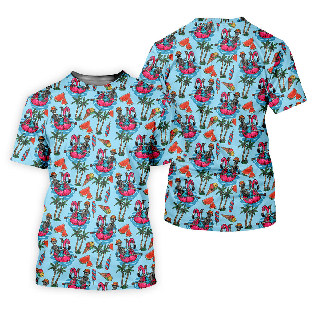 Skeleton Flamingo Summer Vibe Retro Golf Shirt, Men's Funny Golf Shirts, Polo Shirts For Men, Golf Shirts For Men