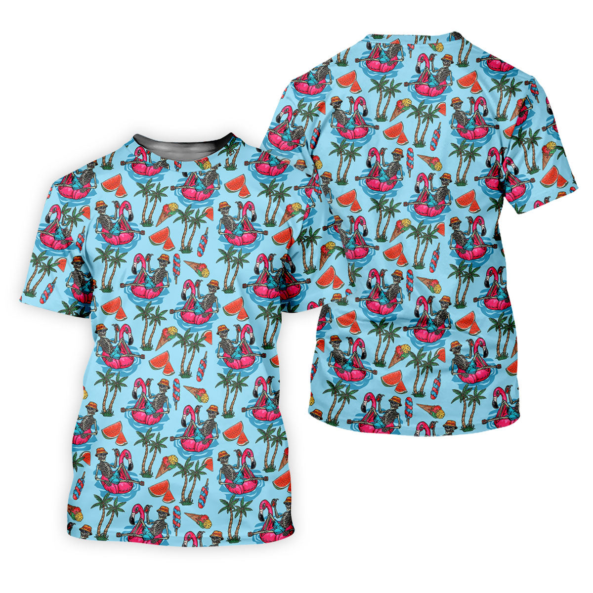 Skeleton Flamingo Summer Vibe Retro Golf Shirt, Men's Funny Golf Shirts, Polo Shirts For Men, Golf Shirts For Men