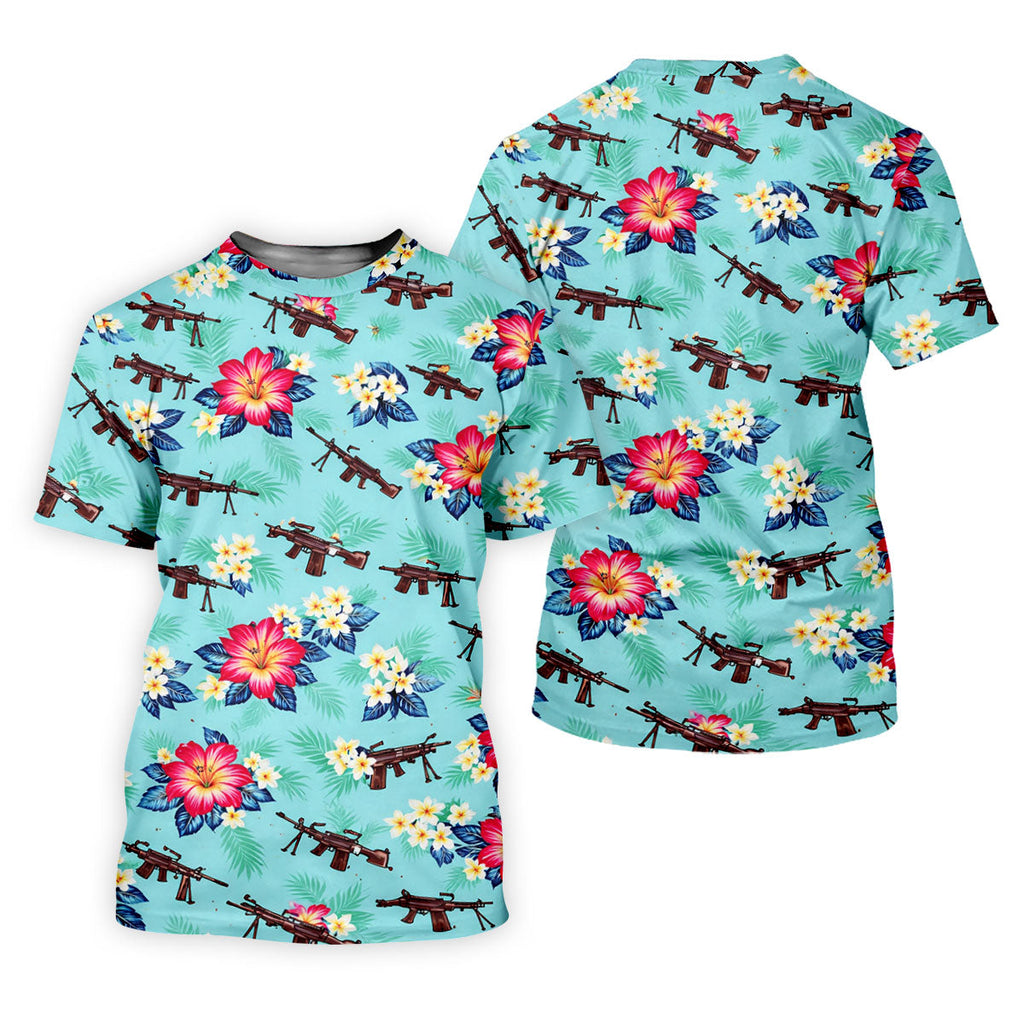Floral Pattern Army Theme Hawaiian Golf Shirt, Men's Golf Polo Shirts, Golf Shirts For Men