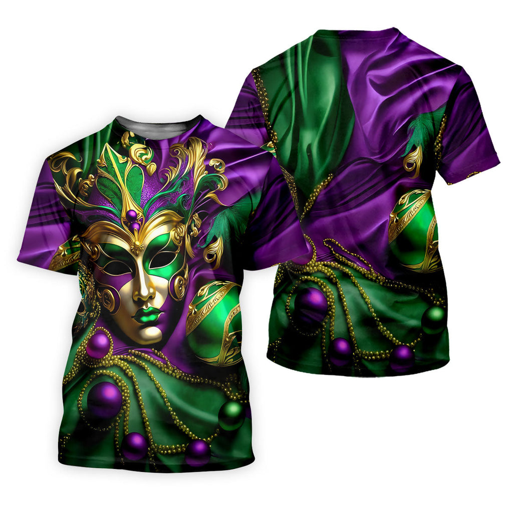 Mardi Gras Face Mask Purple Green Gold Polo Shirts For Men, Golf Shirts For Men, Polo For Men