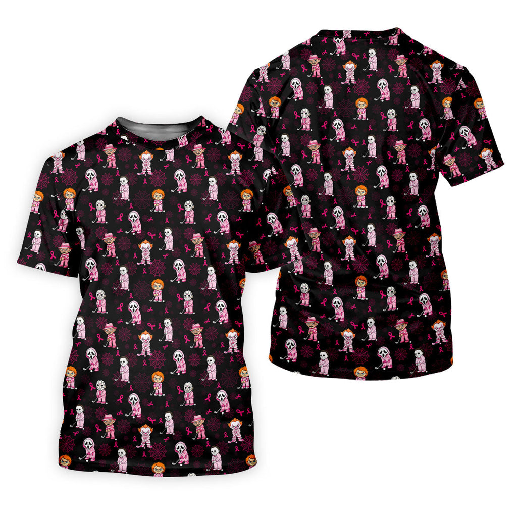 Black Halloween Horror Breast Cancer Polo Shirt, Men's Golf Shirt, Printed Golf Shirts