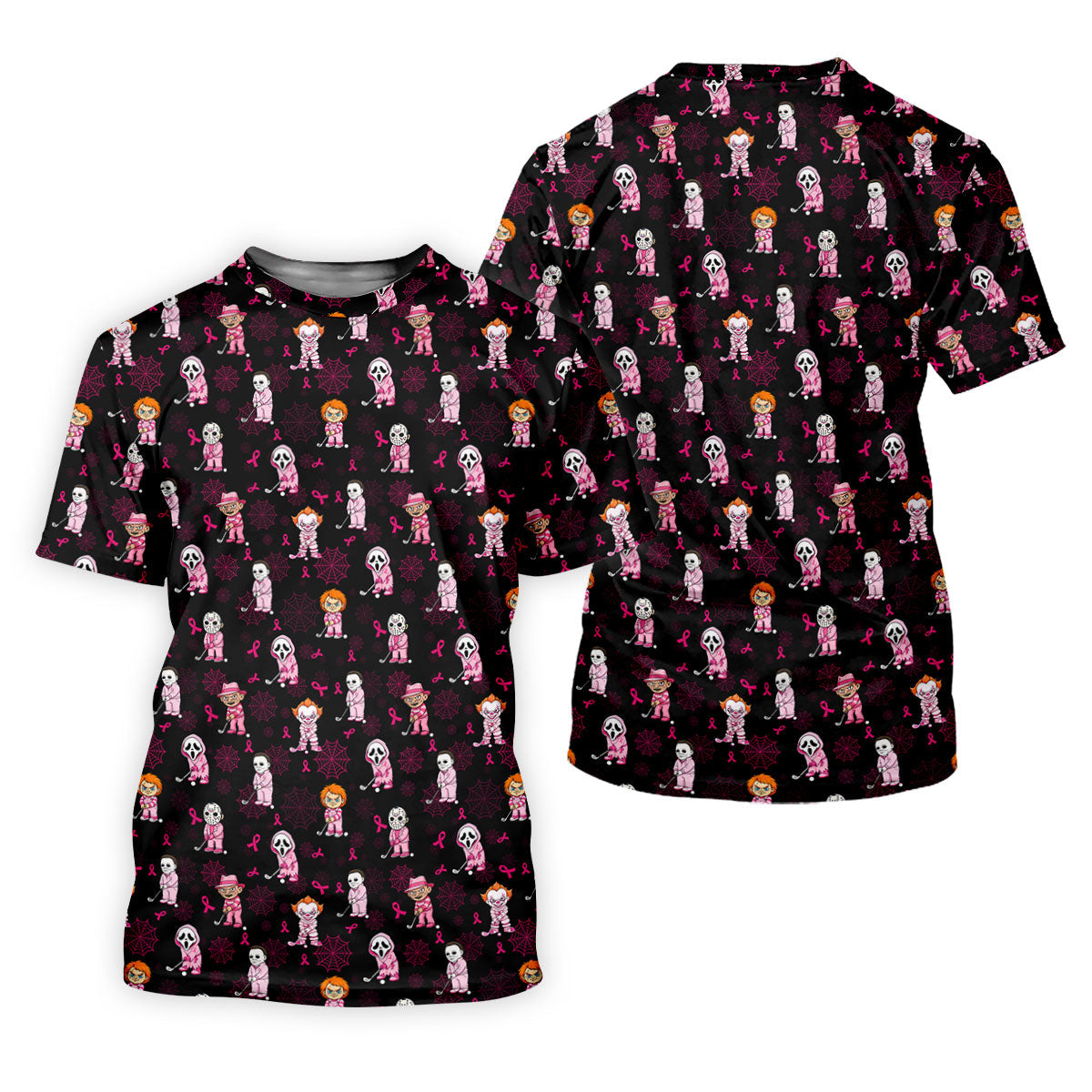 Black Halloween Horror Breast Cancer Polo Shirt, Men's Golf Shirt, Printed Golf Shirts