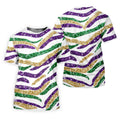 Purple Green Gold Sequin Pattern White Mardi Gras Golf Shirt, Polo Shirts For Men, Golf Shirts For Men