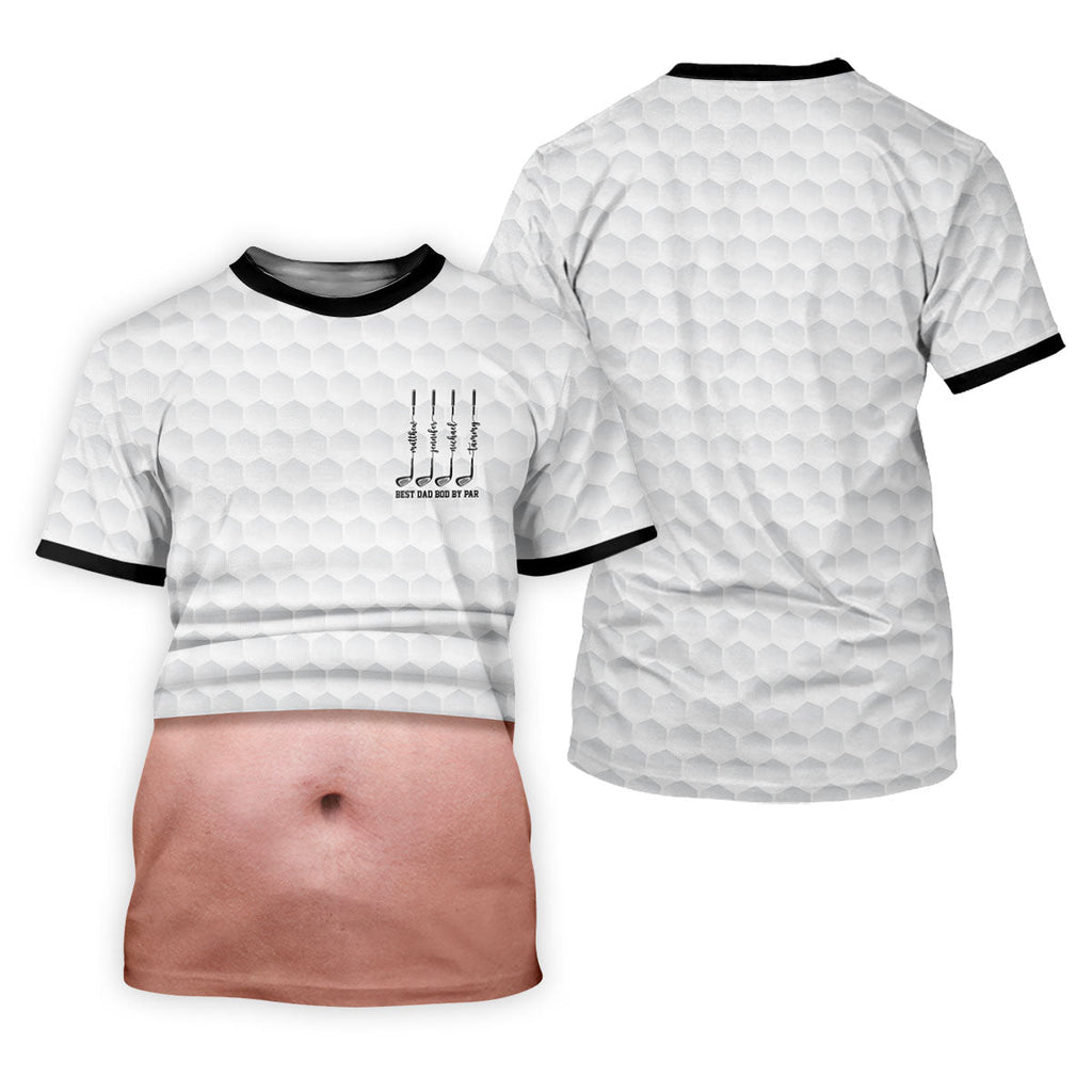 Best Dad Bod By Par White Men's Funny Golf Polo Shirts, Father's Day Golf Shirt, Golf Gift For Dad