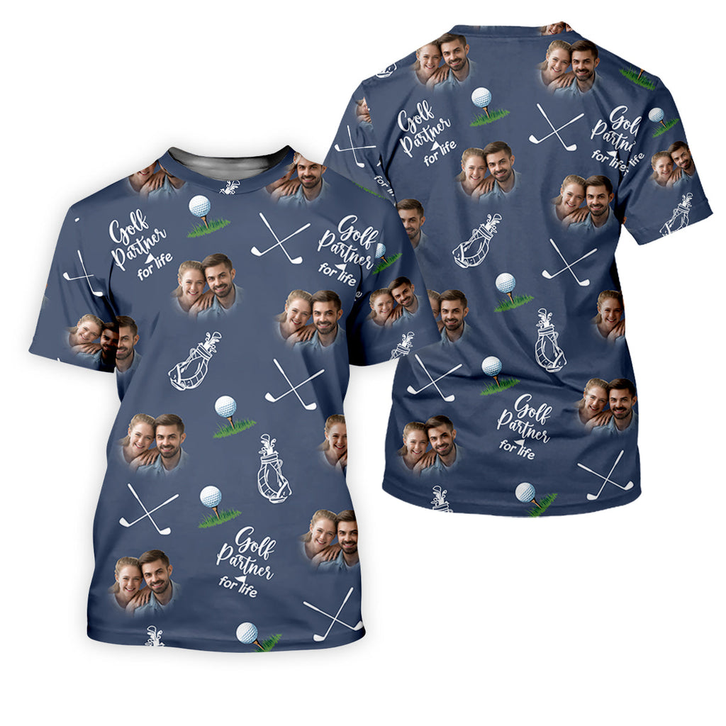 Golf Partner For Life Custom Photo Navy Golf Shirt, Valentines Golf Gift, Fun Golf Shirts For Men, Golf Gift For Men