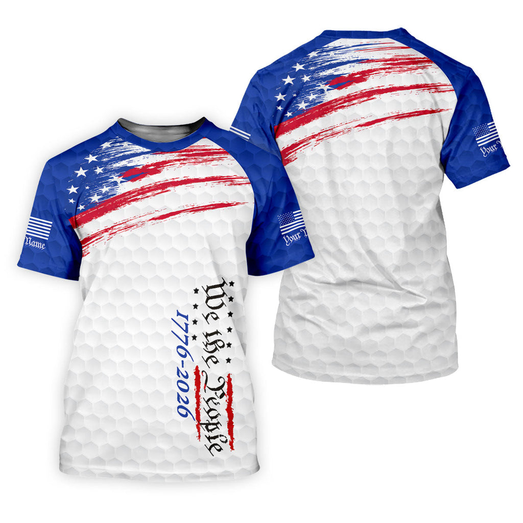 We The People 1776-2926 American Flag Brush Blue Golf Shirt, 250 Years Patriotic 4th Of July Golf Shirts For Men