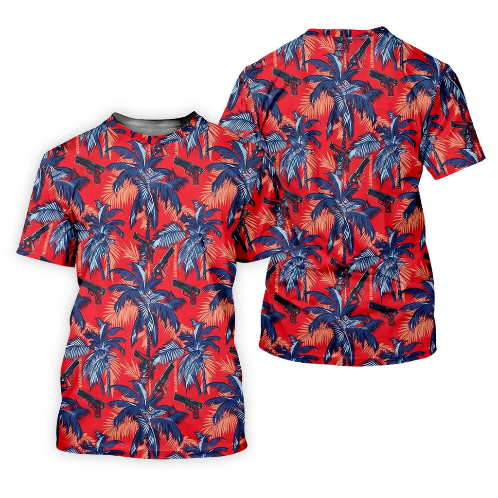 Hawaiian Palm Tree Military Theme Red Golf Shirt, Golf Shirts For Men, Polo Shirts For Men