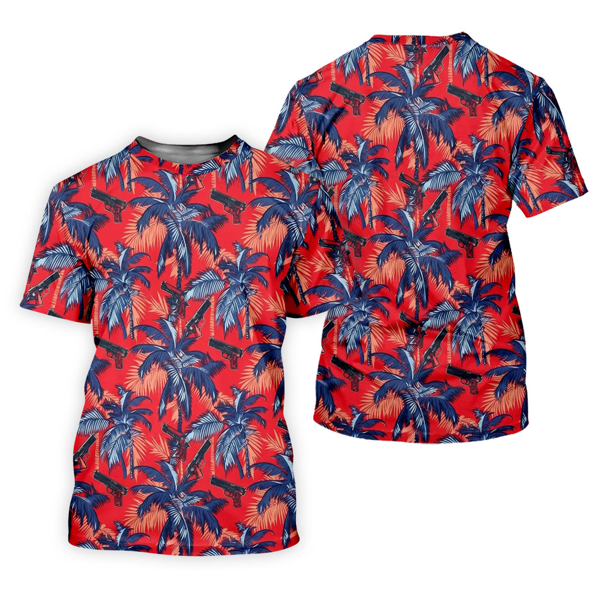 Hawaiian Palm Tree Military Theme Red Golf Shirt, Golf Shirts For Men, Polo Shirts For Men