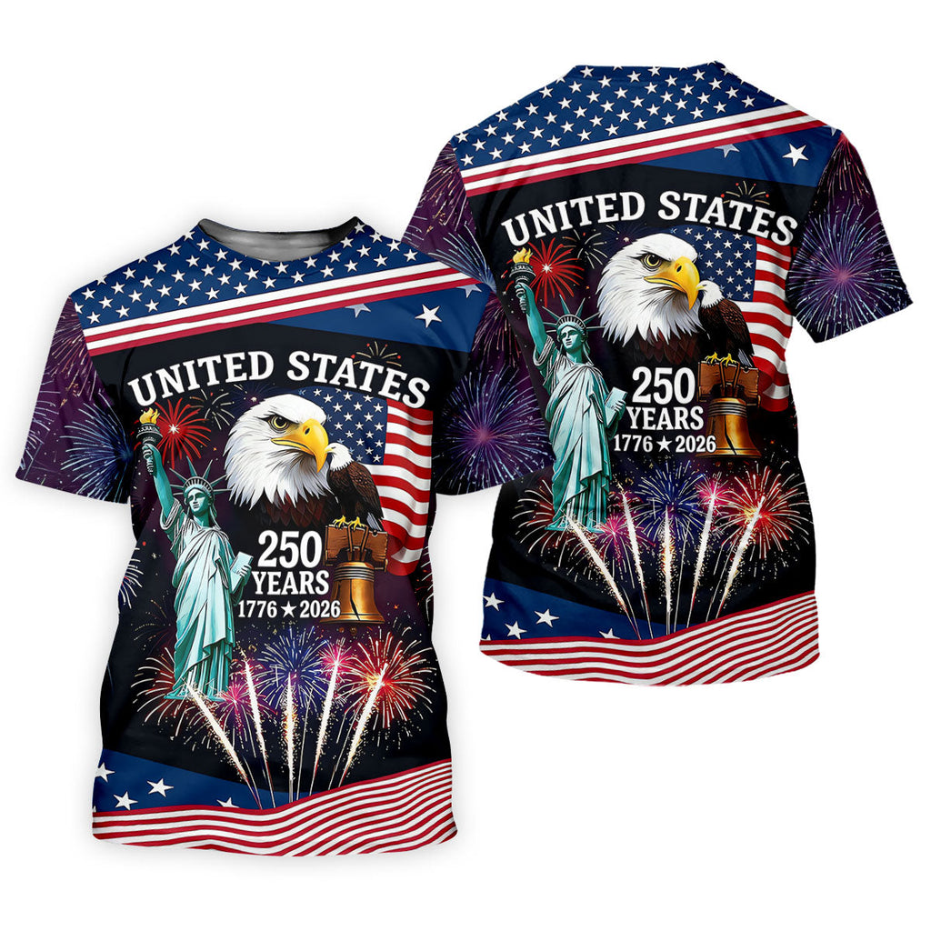 250 Years American Symbols US Flag Golf Shirt, Patriotic 4th Of July Golf Shirts For Men
