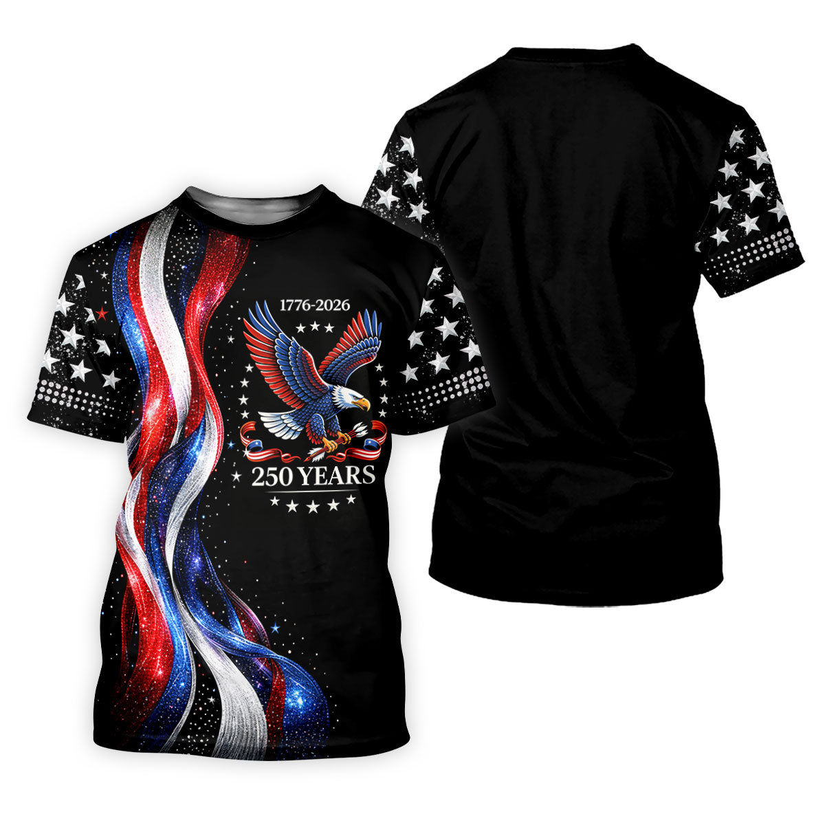 America Bald Eagle Red And White Striped Ribbon 4th Of July Golf Shirt, 250th Anniversary Golf Shirts For Men