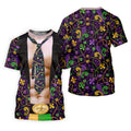 Mardi Gras Purple Green Gold Fleur De Lis Funny Costume Golf Shirts For Men, Men's Funny Golf Shirts