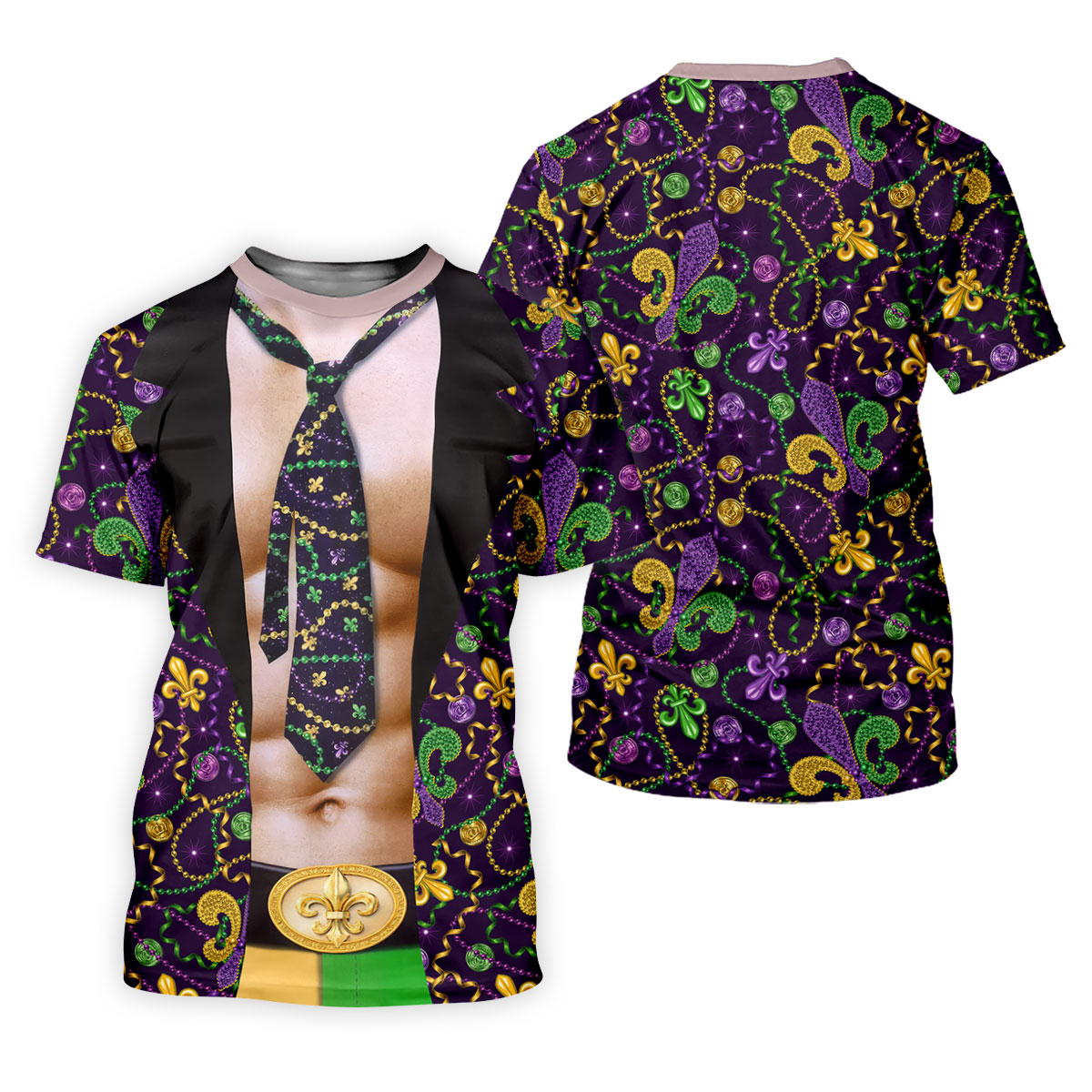 Mardi Gras Purple Green Gold Fleur De Lis Funny Costume Golf Shirts For Men, Men's Funny Golf Shirts