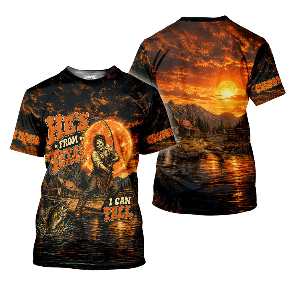 He's From Texas I Can Tell Horror Character UPF Shirt, Mens Fishing Shirt, Halloween Fishing Shirt