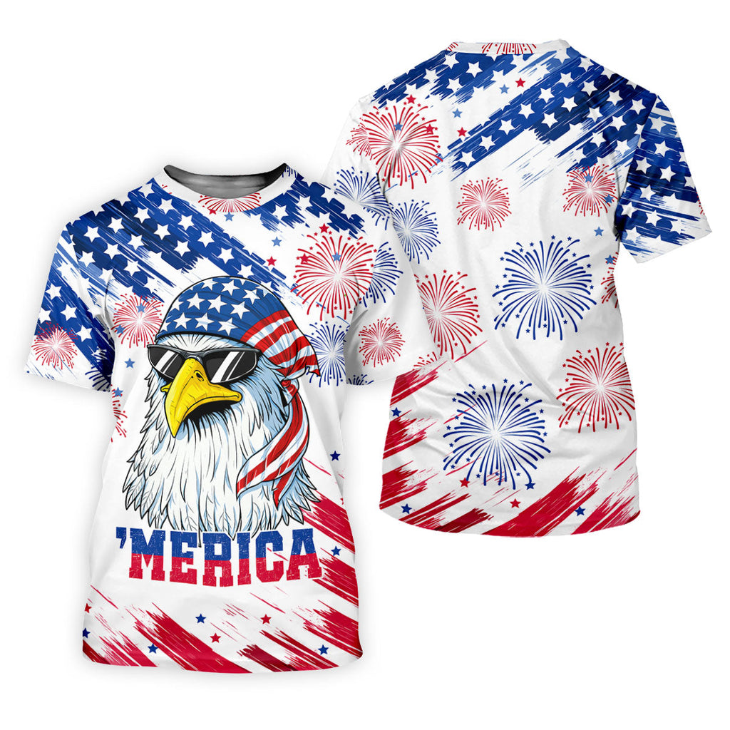 Cool Bald Eagle 4th Of July American Flag Pattern Golf Shirts For Men, 250th Anniversary Patriotic Golf Shirt