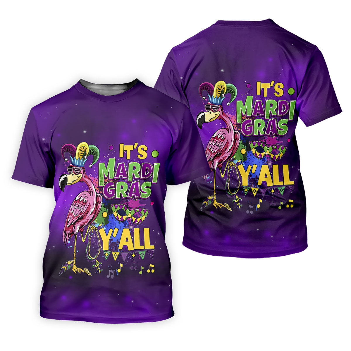 It's Mardi Gras Y'All Funny Flamingo Purple Golf Shirt, Polo Shirts For Men, Golf Shirts For Men