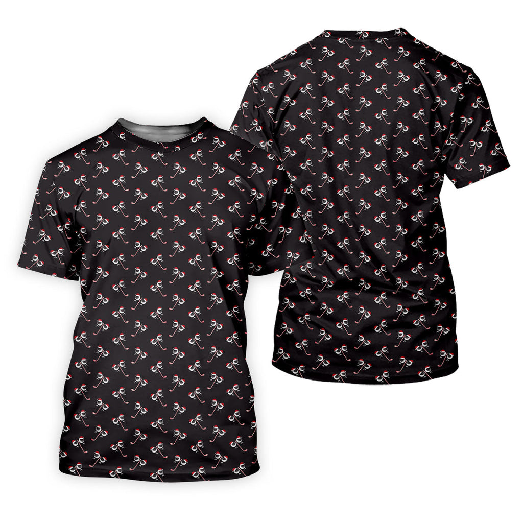 Funny Christmas Candy Cane Pattern Black Golf Shirt, Polo Shirts For Men, Christmas Golf Shirt