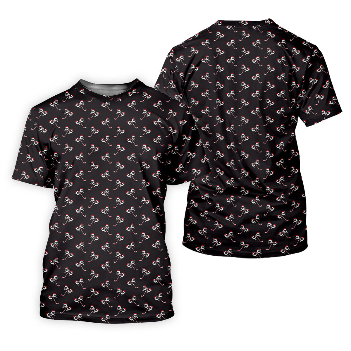 Funny Christmas Candy Cane Pattern Black Golf Shirt, Polo Shirts For Men, Christmas Golf Shirt