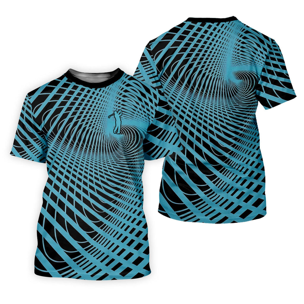 Swirling Vortex Black And Light Blue Golf Shirts For Men, Polo Shirts For Men, Golfing Apparel