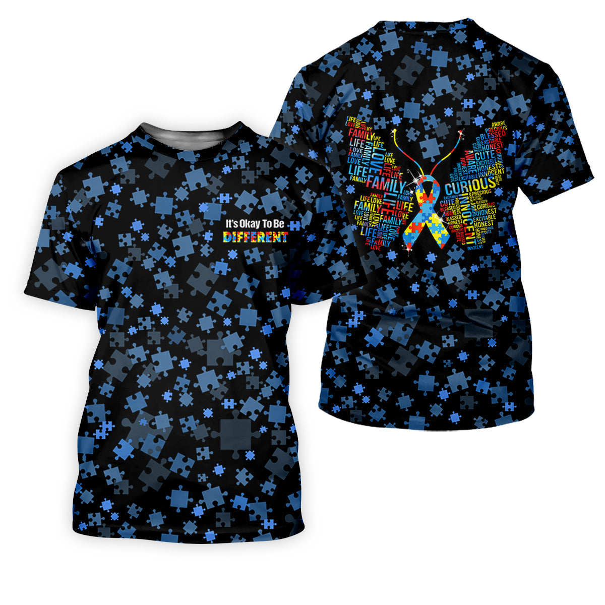 It's Okay To Be Different Autism Awareness Black And Blue Puzzle Pattern Golf Tops For Men, Polo Shirts For Men