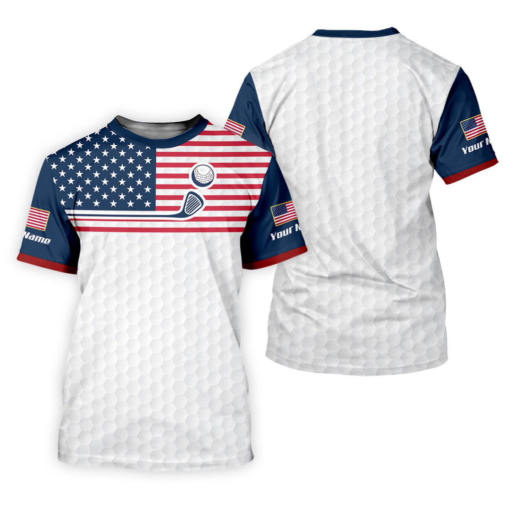 Patriot American Flag Wedge Golf Club Golf Ball Pattern Golf Tops For Men, 250th Anniversary Patriotic Golf Shirt