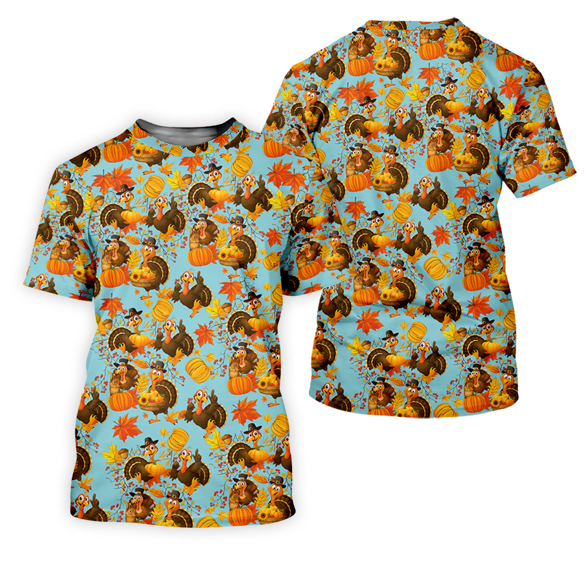 Turkey Pumpkin Thanksgiving Holiday Blue And Orange Polo Shirts For Men, Golf Gift For Men