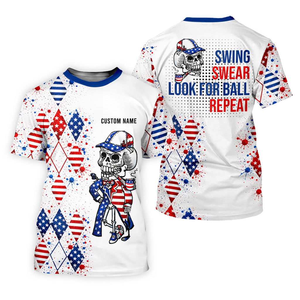 Swing Swear Look For Ball Repeat Red White Blue Argyle Golf Shirt, 250 Years Golf Shirts For Men