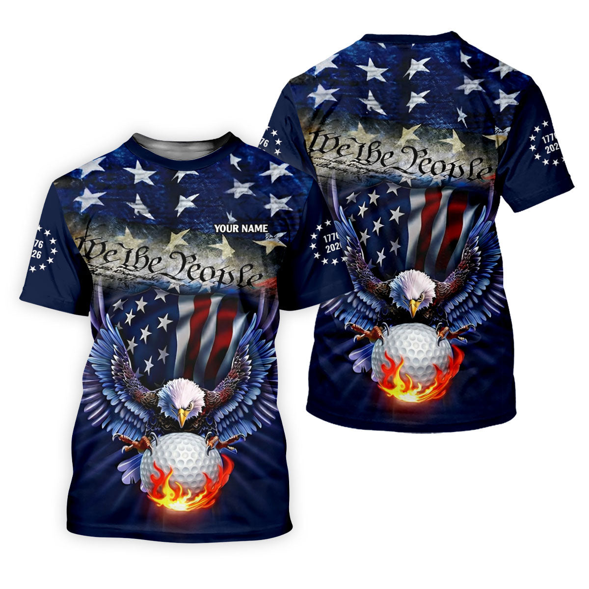 We The People Eagle Golf Ball 250th Anniversary USA 1776-2026 Golf Tops For Men, 4th Of July Golf Shirts For Men