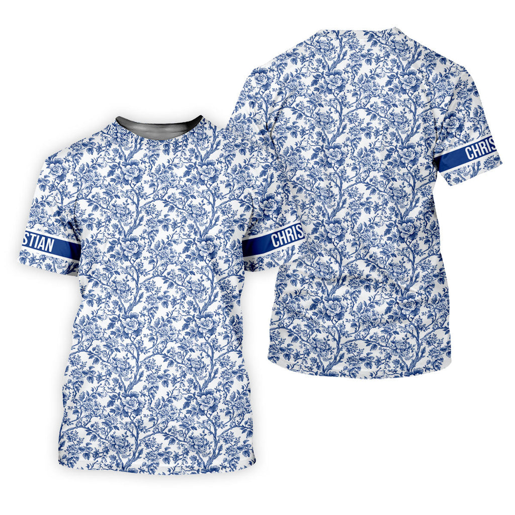 Toile De Jouy Blue Golf Shirt, Golf Tops For Men, Polo Shirts For Men, Golf Gift For Men, Golf Shirts For Men