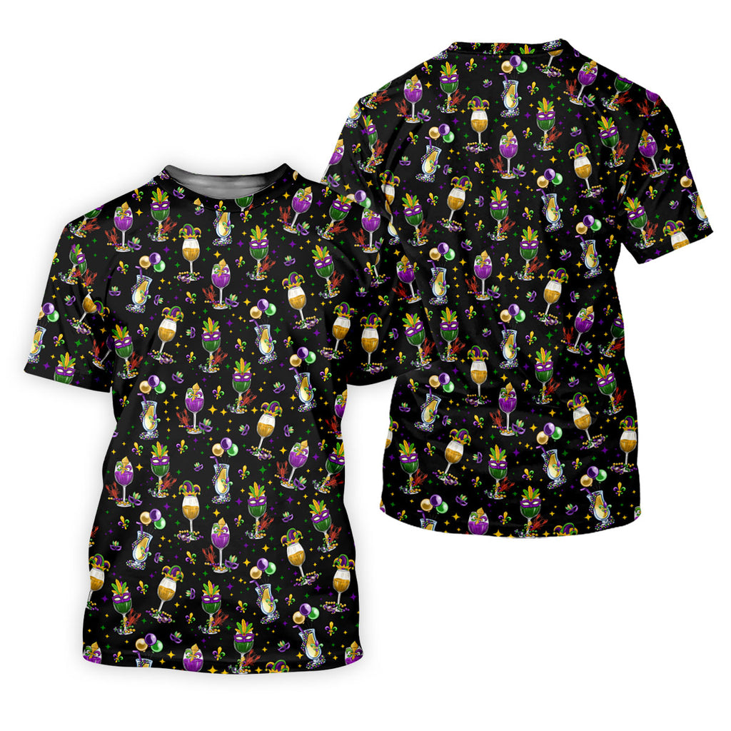 Mardi Gras Wine Glass Beaded Garland Fleur De Lis Black Golf Shirt, Polo Shirts For Men, Golf Shirts For Men