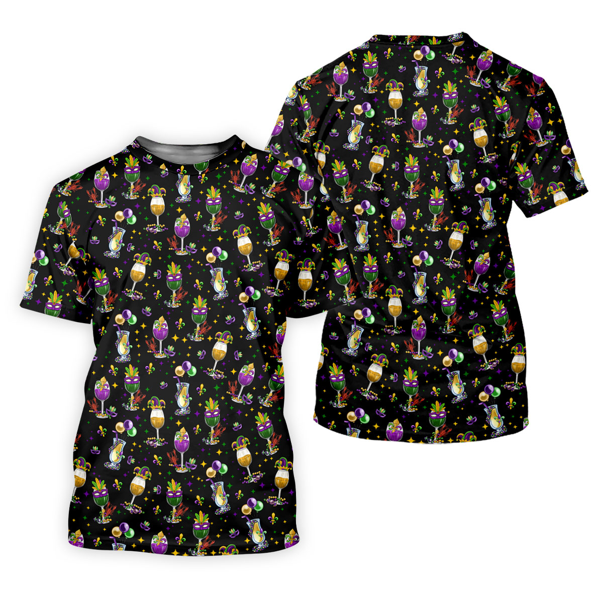 Mardi Gras Wine Glass Beaded Garland Fleur De Lis Black Golf Shirt, Polo Shirts For Men, Golf Shirts For Men